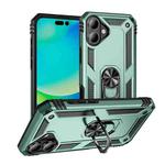 For iPhone 17 Shockproof TPU Hybrid PC Phone Case with Holder(Dark Green)