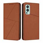 For OnePlus Nord 2 Strong Magnetic Frosted Flip Leather Phone Case(Coffee Color)