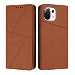 For Xiaomi Mi 11 Lite Strong Magnetic Frosted Flip Leather Phone Case(Coffee Color)