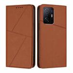 For Xiaomi 11T Strong Magnetic Frosted Flip Leather Phone Case(Coffee Color)