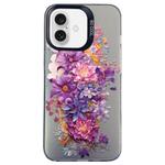 For iPhone 16 Flower Series Color Silver TPU Hybrid PC Phone Case(Purple Flowers CK116)