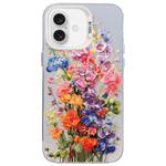 For iPhone 16 Flower Series Color Silver TPU Hybrid PC Phone Case(Colorful Flowers CW112)