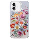 For iPhone 16 Flower Series Color Silver TPU Hybrid PC Phone Case(Colorful Flowers CW118)