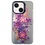 For iPhone 15 Plus Flower Series Color Silver TPU Hybrid PC Phone Case(Purple Flowers CK116)