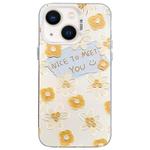 For iPhone 14 Plus Flower Series Color Silver TPU Hybrid PC Phone Case(Small Yellow Flowers CW122)