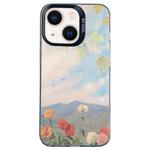 For iPhone 14 Flower Series Color Silver TPU Hybrid PC Phone Case(Blue Sky Flowers CK119)