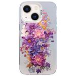 For iPhone 14 Flower Series Color Silver TPU Hybrid PC Phone Case(Purple Flowers CW116)