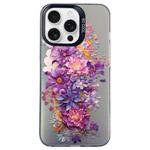 For iPhone 13 Pro Max Flower Series Color Silver TPU Hybrid PC Phone Case(Purple Flowers CK116)