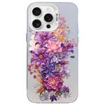 For iPhone 13 Pro Max Flower Series Color Silver TPU Hybrid PC Phone Case(Purple Flowers CW116)