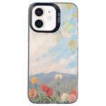 For iPhone 12 Flower Series Color Silver TPU Hybrid PC Phone Case(Blue Sky Flowers CK119)