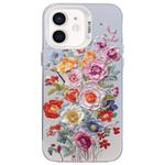 For iPhone 12 Flower Series Color Silver TPU Hybrid PC Phone Case(Colorful Flowers CW118)
