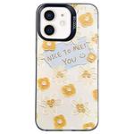 For iPhone 12 mini Flower Series Color Silver TPU Hybrid PC Phone Case(Small Yellow Flowers CK122)
