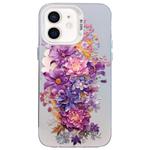 For iPhone 12 mini Flower Series Color Silver TPU Hybrid PC Phone Case(Purple Flowers CW116)