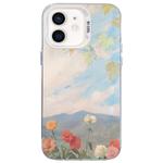 For iPhone 12 mini Flower Series Color Silver TPU Hybrid PC Phone Case(Blue Sky Flowers CW119)