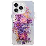 For iPhone 11 Pro Max Flower Series Color Silver TPU Hybrid PC Phone Case(Purple Flowers CW116)