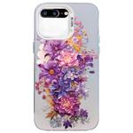 For iPhone 8 Plus / 7 Plus Flower Series Color Silver TPU Hybrid PC Phone Case(Purple Flowers CW116)