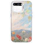 For iPhone 8 Plus / 7 Plus Flower Series Color Silver TPU Hybrid PC Phone Case(Blue Sky Flowers CW119)