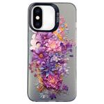 For iPhone XS Max Flower Series Color Silver TPU Hybrid PC Phone Case(Purple Flowers CK116)