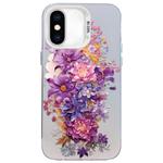 For iPhone XS Max Flower Series Color Silver TPU Hybrid PC Phone Case(Purple Flowers CW116)