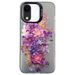 For iPhone XR Flower Series Color Silver TPU Hybrid PC Phone Case(Purple Flowers CK116)