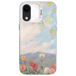 For iPhone XR Flower Series Color Silver TPU Hybrid PC Phone Case(Blue Sky Flowers CW119)