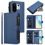 For vivo S30 Pro mini Magnetic Closure 9 Card Slots Zipper Leather Case with Hand Strap(Dark Blue)