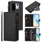 For vivo S30 Pro mini Magnetic Closure 9 Card Slots Zipper Leather Case with Hand Strap(Black)