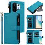 For vivo S30 Pro mini Magnetic Closure 9 Card Slots Zipper Leather Case with Hand Strap(Turquoise)