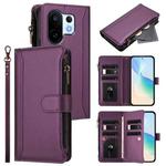 For vivo S30 Pro mini Magnetic Closure 9 Card Slots Zipper Leather Case with Hand Strap(Purple)