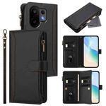 For vivo S30 Magnetic Closure 9 Card Slots Zipper Leather Case with Hand Strap(Black)