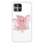 For iPhone 12 / 12 Pro Shockproof Painted Transparent TPU Protective Case(Little Pink Elephant)