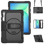 For Samsung Galaxy Tab S10 FE+ Silicone Hybrid PC Tablet Case with Shoulder Strap(Black)
