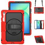 For Samsung Galaxy Tab S10 FE+ Silicone Hybrid PC Tablet Case with Shoulder Strap(Red)