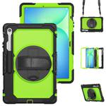 For Samsung Galaxy Tab S10 FE+ Silicone Hybrid PC Tablet Case with Shoulder Strap(Yellow Green PC)