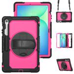 For Samsung Galaxy Tab S10 FE+ Silicone Hybrid PC Tablet Case with Shoulder Strap(Rose Red PC)