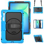 For Samsung Galaxy Tab S10 FE+ Silicone Hybrid PC Tablet Case with Shoulder Strap(Light Blue)