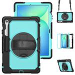 For Samsung Galaxy Tab S10 FE+ Silicone Hybrid PC Tablet Case with Shoulder Strap(Light Blue PC)