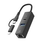Type-C / 8 Pin to Type-C RJ45 USB-A HUB Expand Converter(Black)
