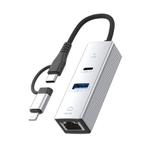 Type-C / 8 Pin to Type-C RJ45 USB-A HUB Expand Converter(Silver)
