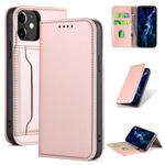 For iPhone 12 mini Strong Magnetism Shockproof Horizontal Flip Liquid Feel Leather Case with Holder & Card Slots & Wallet(Rose Gold)