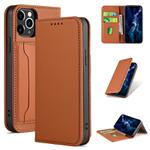 For iPhone 12 / 12 Pro Strong Magnetism Shockproof Horizontal Flip Liquid Feel Leather Case with Holder & Card Slots & Wallet(Brown)