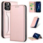 For iPhone 12 / 12 Pro Strong Magnetism Shockproof Horizontal Flip Liquid Feel Leather Case with Holder & Card Slots & Wallet(Rose Gold)