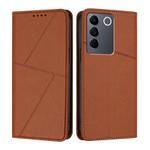 For vivo V27e / vivo T2 Global Strong Magnetic Frosted Flip Leather Phone Case(Coffee Color)