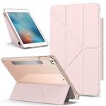 For iPad 9.7 2018 / 2017 / Air 2 / Air Detachable Backshell Folding Holder Smart Tablet Leather Case(Pink)