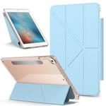 For iPad 9.7 2017 / Air Detachable Backshell Folding Holder Smart Tablet Leather Case(Light Blue)