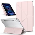For iPad Air 13 2025 / 2024 / Pro 12.9 2018 Detachable Backshell Folding Holder Smart Tablet Leather Case(Pink)