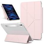 For iPad Pro 11 2024 Detachable Backshell Folding Holder Smart Tablet Leather Case(Pink)