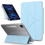 For iPad Pro 12.9 2022 / 2021 / 2020 Detachable Backshell Folding Holder Smart Tablet Leather Case(Light Blue)