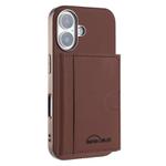 For iPhone 16 Plus Solid Color Horizontal Magnetic Card Bag RFID MagSafe Phone Case(Brown)