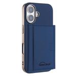 For iPhone 16 Plus Solid Color Horizontal Magnetic Card Bag RFID MagSafe Phone Case(Dark Blue)